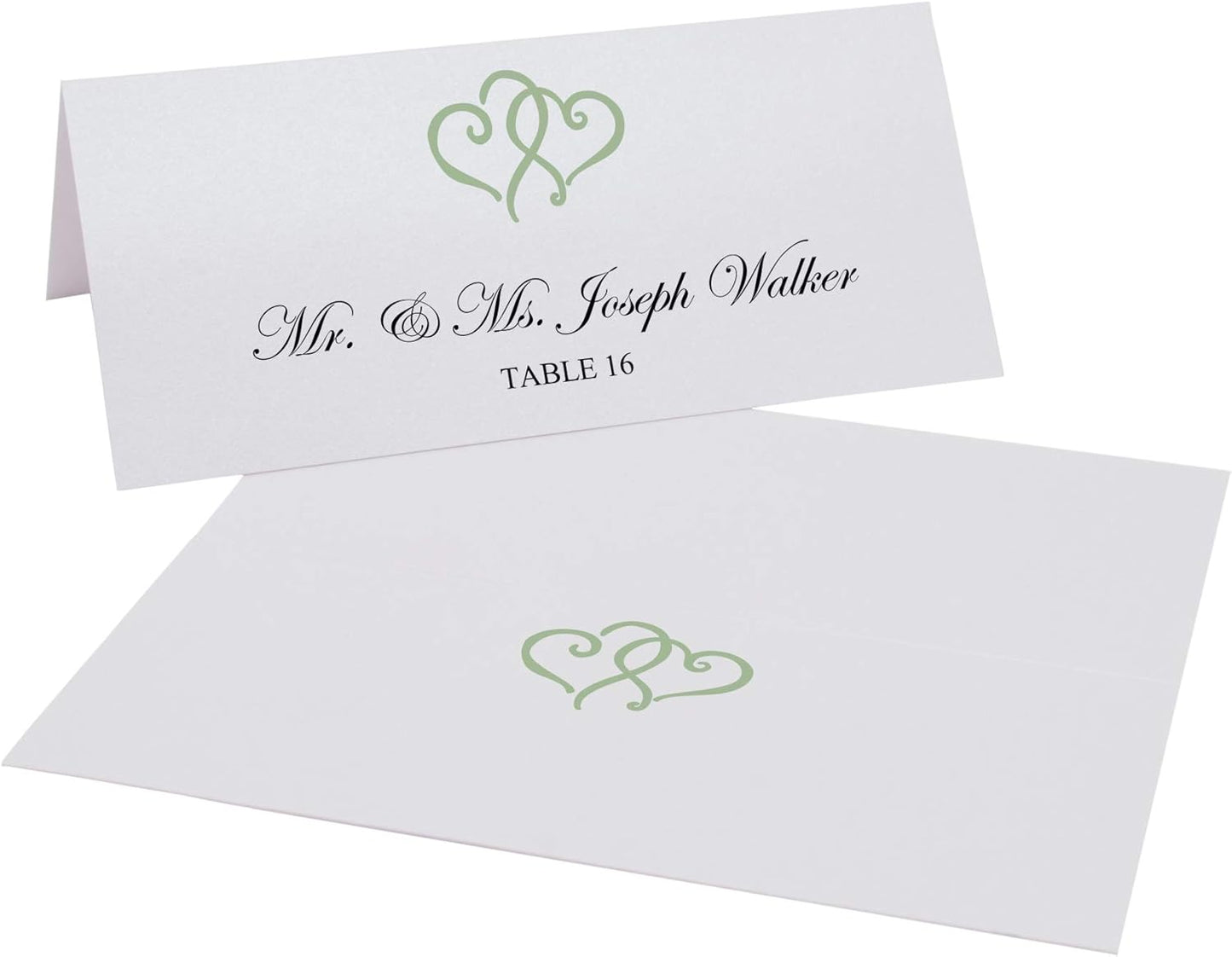 Linked Hearts Place Cards, Sage (Choose Color), Set of 60, Pre-cut and Scored - Wedding, Party, Dinner, and Special Events - Made in the USA