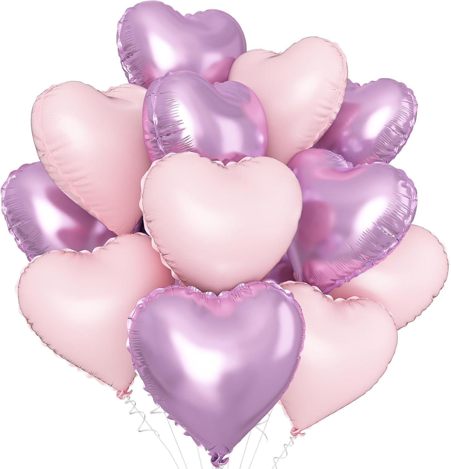 Pink Purple Heart Balloons,12Pcs 18Inch Baby Pink Cream Purple Heart Shaped Foil Helium Balloons for Baby Shower Birthday Anniversary Wedding Engagement Party Decorations