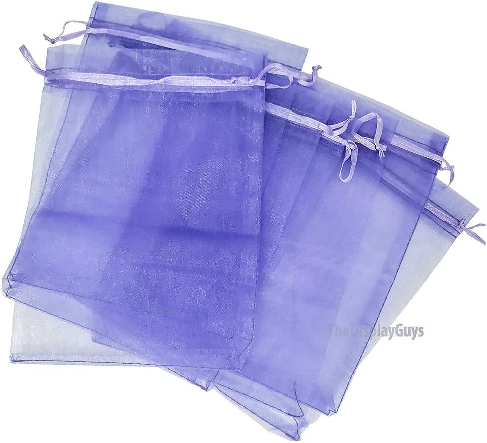 TheDisplayGuys 100-Pack 6x8 Lavender Sheer Organza Gift Bags with Drawstring, Jewelry Candy Treat Wedding Party Favors Mesh Pouch