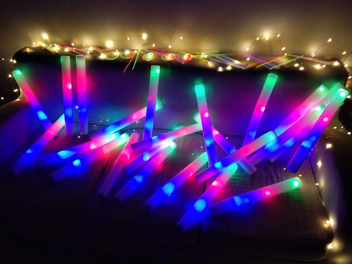 Glow Sticks Bulk - 24 Pcs LED Foam Sticks Glow Batons with 3 Modes Flashing Effect, Glow in The Dark Party Supplies for Party Wedding Birthday Concert Halloween Christmas