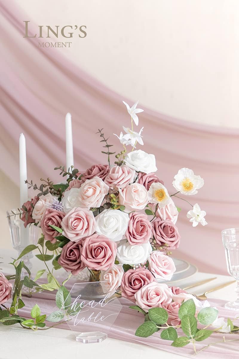 Ling's Moment Artificial Flowers, 25Pcs 3" Roses in Dusty Rose Shades, Realistic DIY Foam Floral Decor for Wedding Bouquets/Centerpieces, Outdoor Party Backdrops, Room/Table, and Garden/Pot Decoration