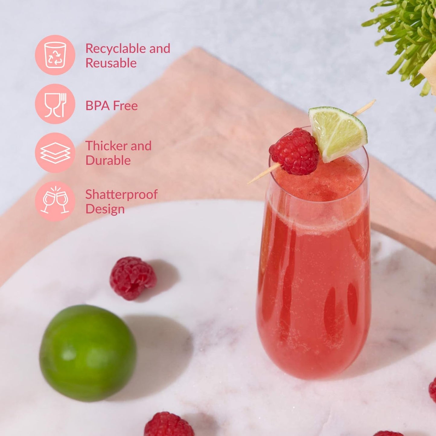 Prestee 48 Pack Plastic Champagne Flutes 9 oz - Stemless Disposable Champagne Flutes for Cocktails Mimosa Bar and Party Supplies - Clear Shatterproof Plastic Wine Glasses for Wedding and Summer Party