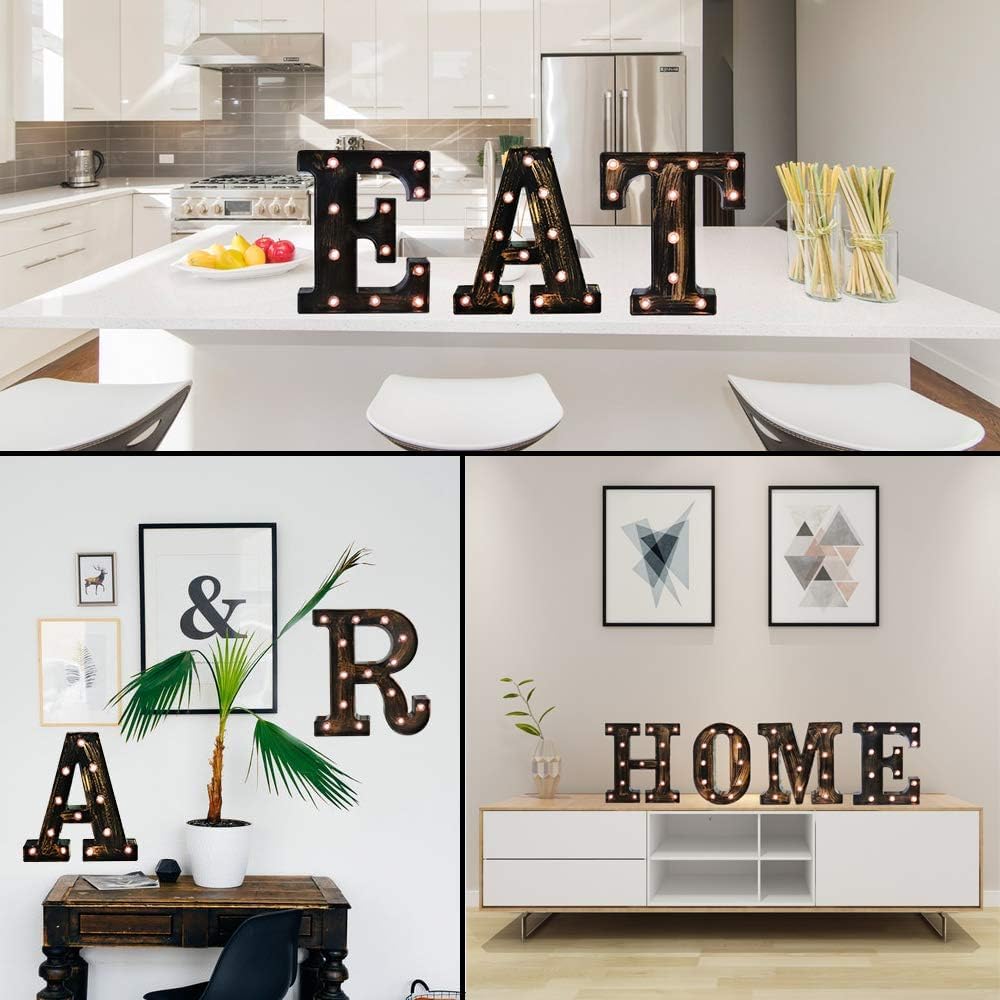 OYCBUZO Golden Black Led Marquee Letter - Industrial, Vintage Style Light Up Alphabet Letter Sign for Cafe Wedding Birthday Party Christmas Lamp Home Bar Initials Decor - G