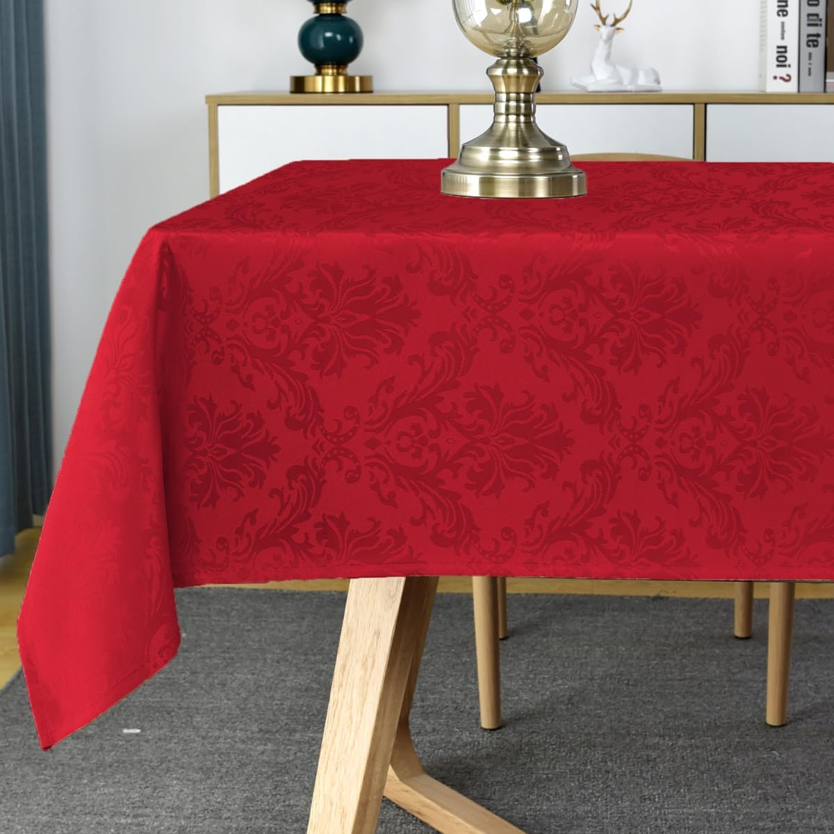 SASTYBALE Rectangle Jacquard Tablecloth, Damask Table Cloth SpillProof Wrinkle Resistant Tablecloths, Soft Polyester Oblong Table Cover for Kitchen, Dinner, Parties (Red, 60X120)