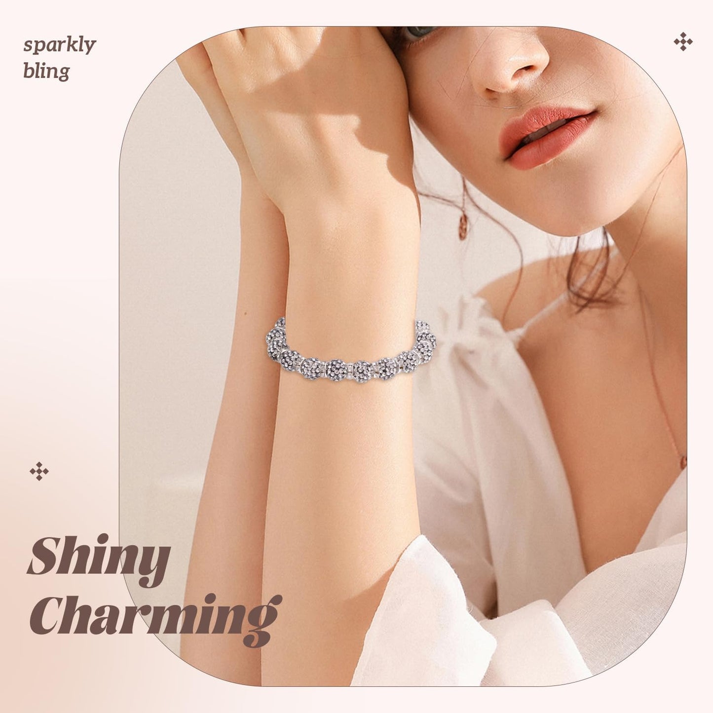 105pcs 10mm Rhinestone Beads for Jewelry Making, Black White Shiny Round Disco Ball Beads Bulk, Sparkle Crystal Clay Christmas for Bracelet Baseball Necklace Earring Crafting and DIY