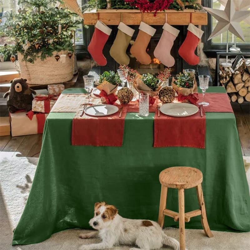 Talasily Linen Tablecloth 100% Pure Linen Table Cloth 60x120 Inches Rectangle Tablecloths Washable Cloths for Kitchen, Dining, Buffet Parties, Holidays, Picnic,Weddings and Restaurants-Forest Green