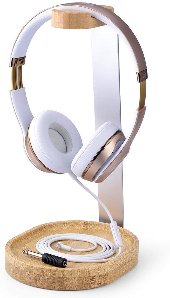 Avantree TR902 - Universal Wooden & Aluminum Headphone Stand Hanger with Cable Holder, Sturdy Desk Headset Mount Rack