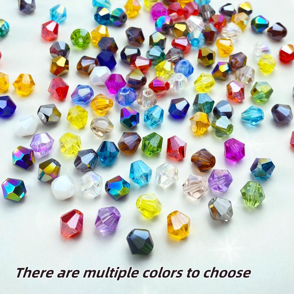 250pcs 6mm Bicone Crystal Glass Beads Loose Spacer Beads Faceted Craft Beads for Jewelry Making DIY Necklace Bracelet Earring Wind Chimes Suncatchers Ornamen(Rainbow)