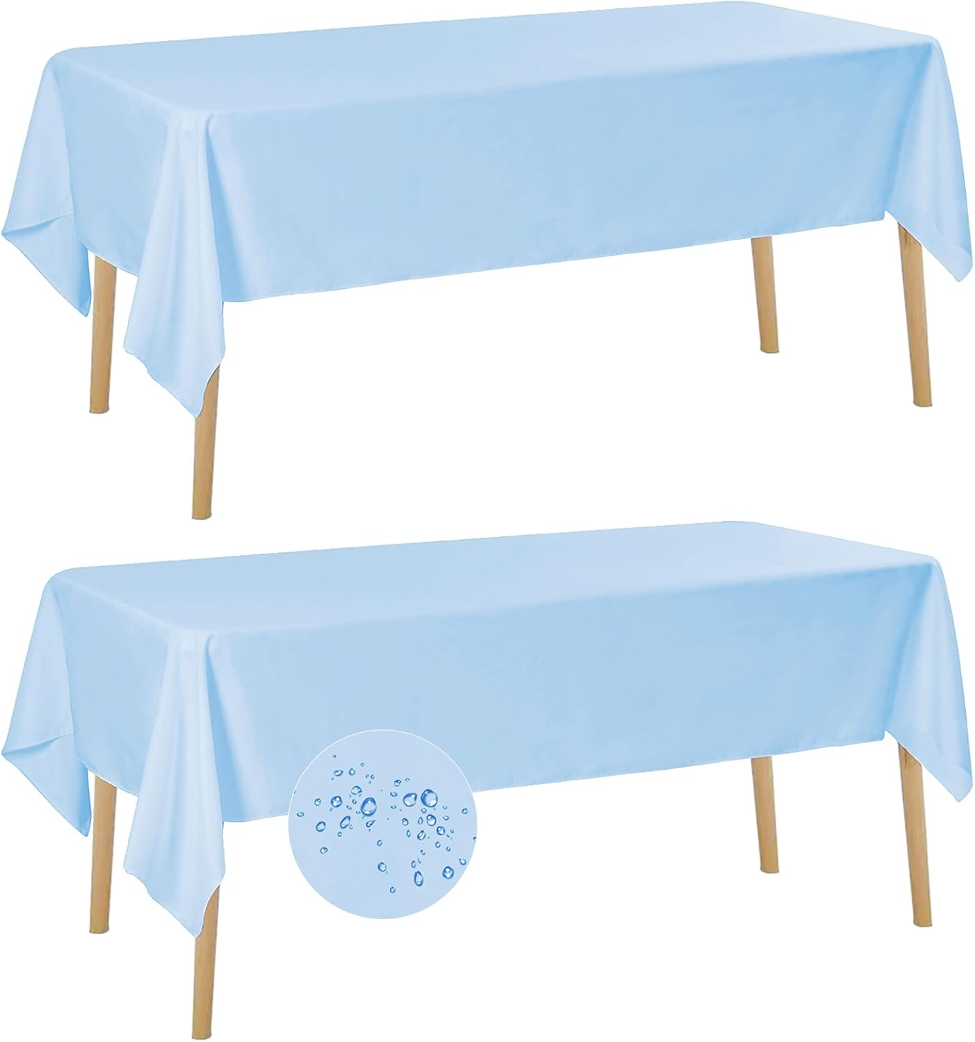 Fokitut 2 Pack Waterproof Rectangle Tablecloth, 60x120 Inch,Stain Resistant and Wrinkle Polyester Table Cloth, Fabric Table Cover for Kitchen Dining, Wedding, Party, Holiday Dinner-Blue Mist