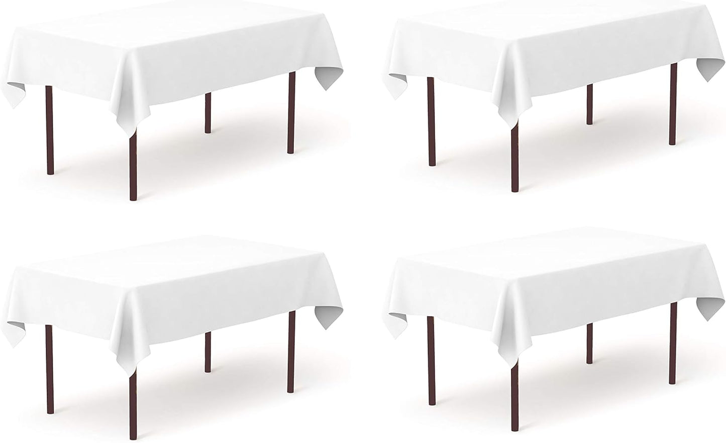 Pomp Pure White 60" x 84" Poplin Polyester Tablecloth (4 Pack) | Wrinkle + Stain Resistant Easy Care Premium Fabric | Fits 5FT Rectangle Table