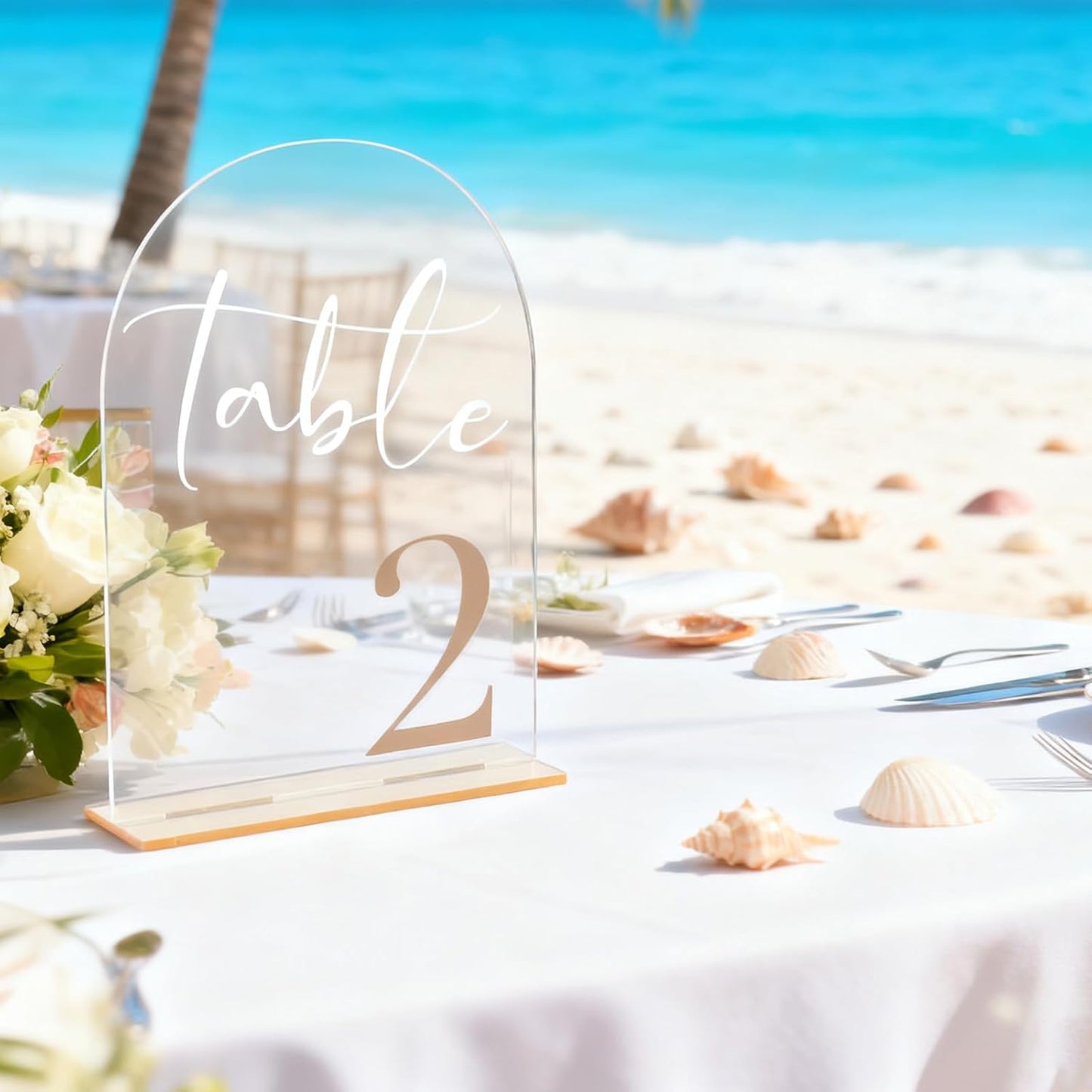 Arch Wedding Table Numbers 1-10 with Stands, 5” x 7” Elegant Acrylic Display Signs with Golden Text, Perfect Table Numbers for Wedding Reception, Centerpiece, Decoration, Party, Anniversary and Event