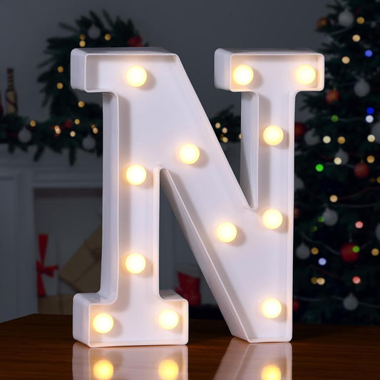 Foaky LED Letter Lights Sign Marquee Light Up Letters Sign for Night Light Wedding/Birthday Party Battery Powered Christmas Lamp Home Bar Decoration(N)