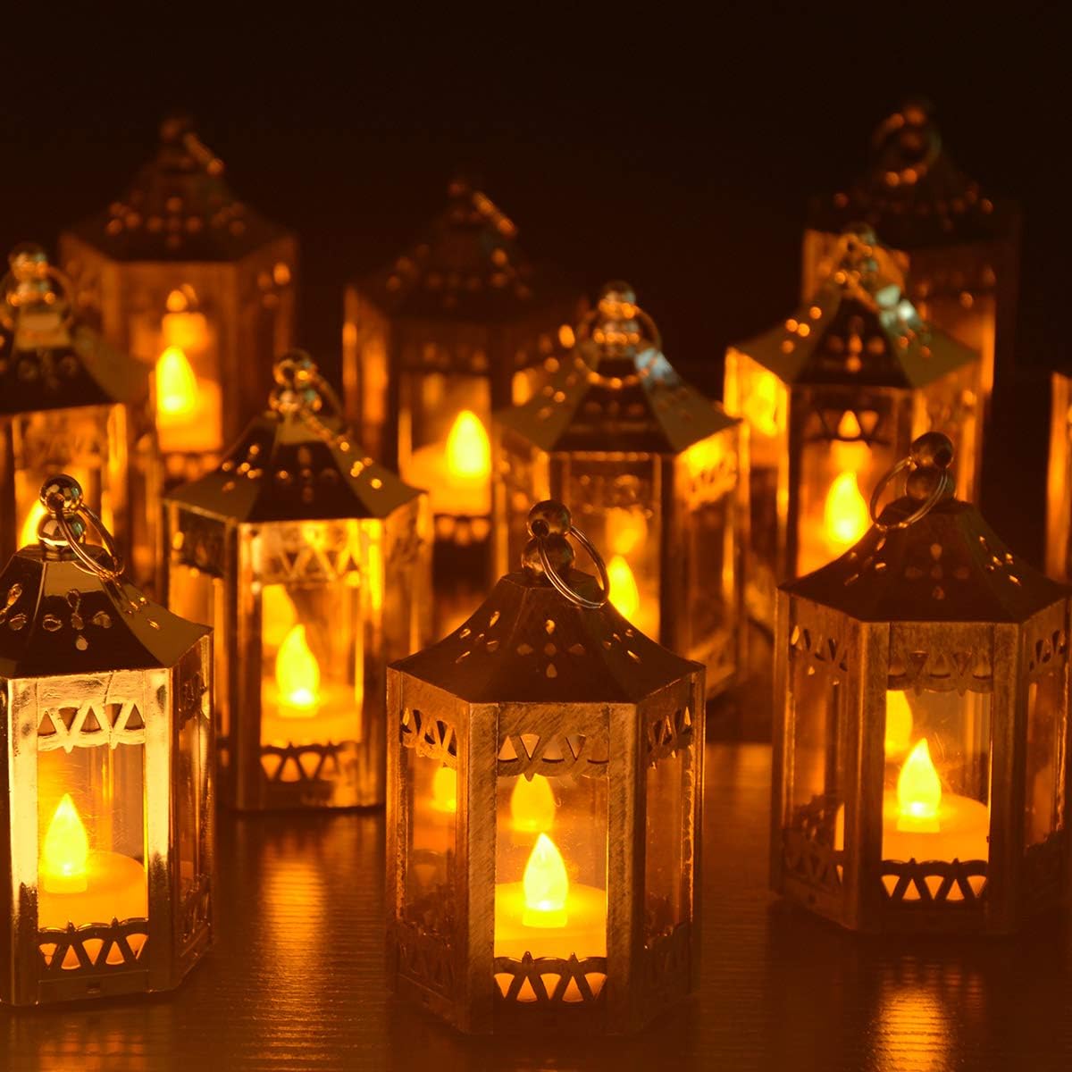 zkee Mini Star Lantern with Flickering LED,Battery Included,Christmas Decorative Indoor Candle Lantern（Set of 8,Black）