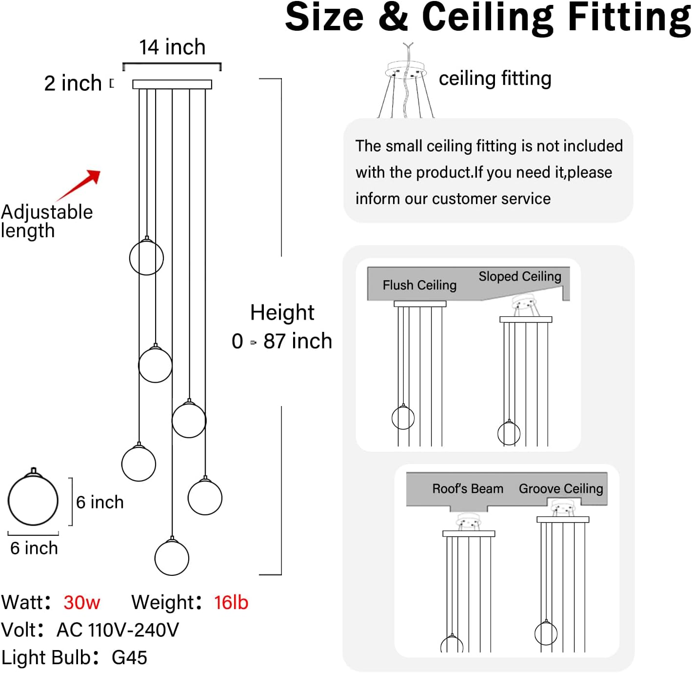 H 87in Globe Pendant Light 6-Lights Modern Hanging Chandelier for Kitchen Island Black Globe Chandelier Milk White Glass Pendant Lighting for Living Room Bedroom Entryway