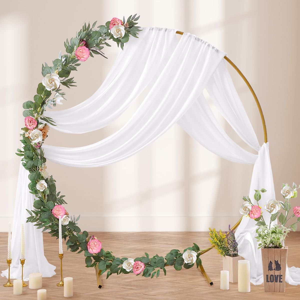 White Wedding Arch Draping Fabric 4 Panels 29" x 20 FT White Drapes for Backdrop Sheer Curtains Wedding Drapes for Romantic Bridal Baby Shower Ceremony Birthday Party Fall Outdoor Events