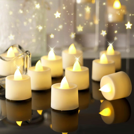 Amagic 12/24/50/100/150 Pack LED Tea Lights, Flameless Votive Candles, Battery Operated Tealights Candles for Halloween, Christmas, Home Decor, Wedding,Theme Party, Festival（12 Pack, Warm Ivory）
