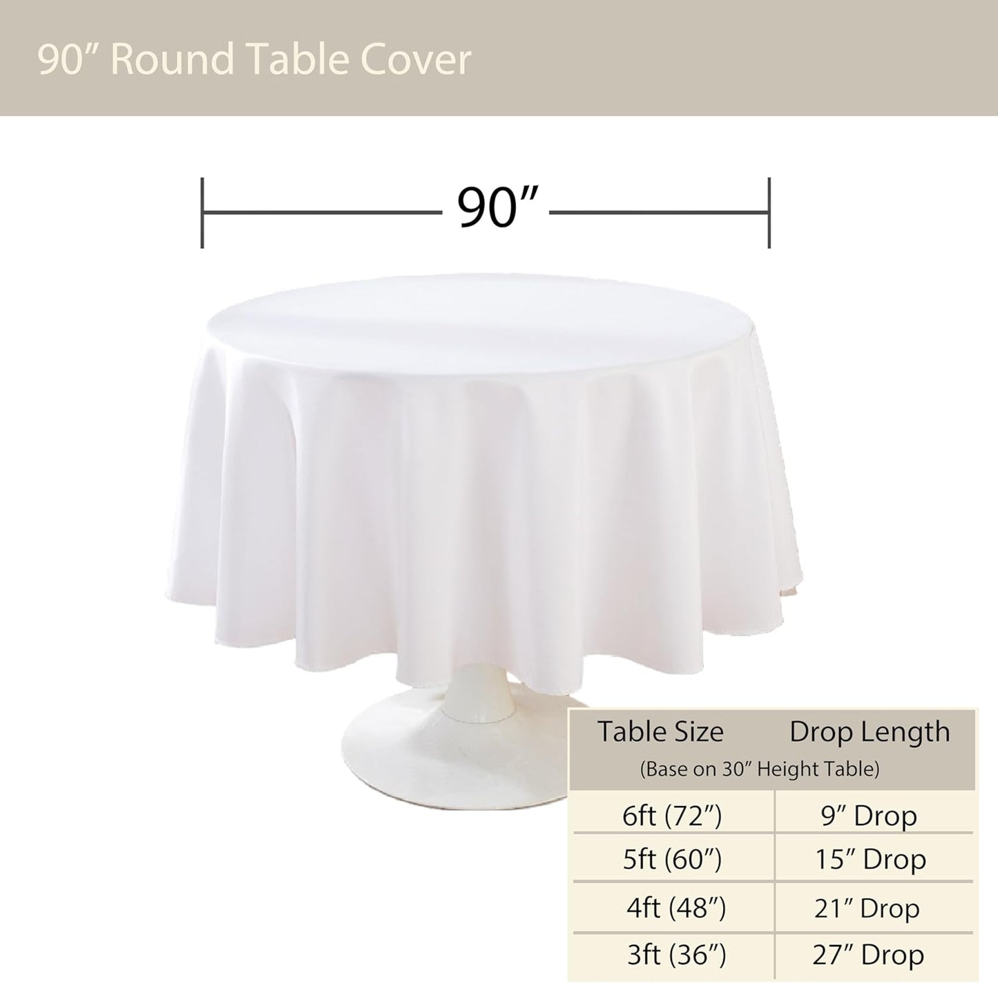 Craft And Party Round Tablecloth, 90 Inch White Tablecloth, Polyester Fabric Washable Table Cloth for Home, Party, Wedding or Restaurant Use.