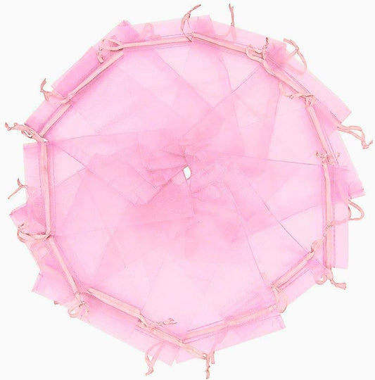 Wudygirl 100pcs Sheer Pink 5''X7 Organza Bags with Drawstring Jewelry Lipstick Pouches Baby Shower Party Wedding Favors Chocolate Candy Bags (Pink 5x7)