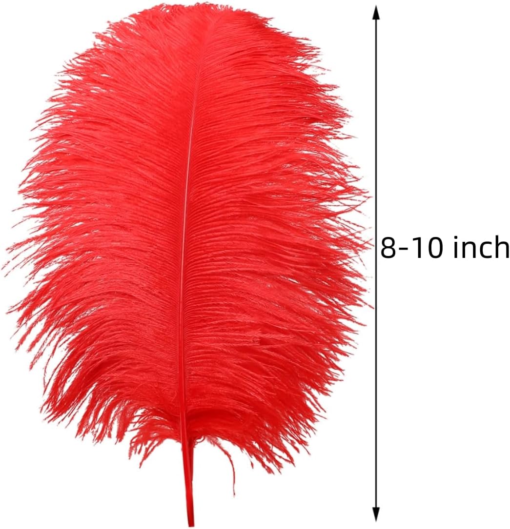 Ballinger Red Ostrich Feathers Bulk - 24Pcs 8-10inch Feathers for Crafts,Party Centerpieces,Wedding and Home Decor