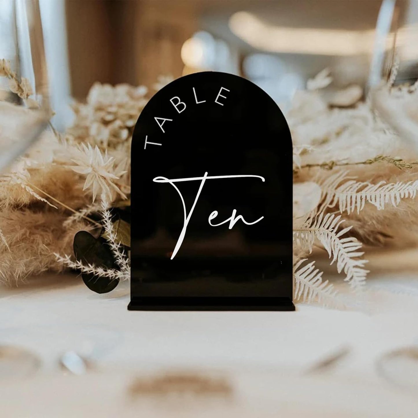 Black Arch Wedding Table Numbers with Stands 1-15, 5x7 Inch Black Acrylic Arch Sign with Holder, Arched Acrylic Table Numbers for Wedding Reception (1-15, 5"x7")