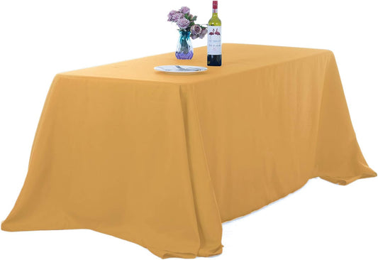 Ascoza 2pack 90x156 Inch Gold Rectangular Tablecloth 8 Feet Table Cloth in Polyester Fabric for Wedding/Banquet/Restaurant/Parties