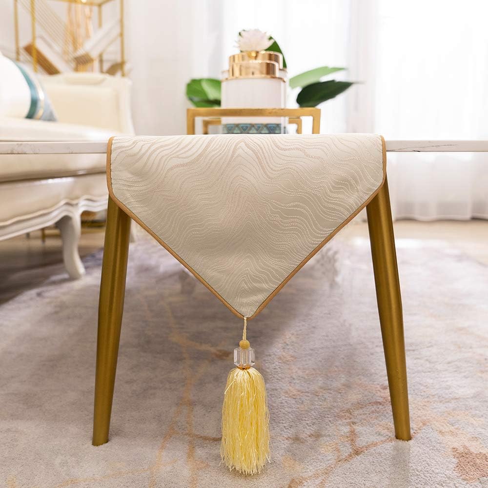 Avigers 12 x 72 Inch Decorative Luxury Abstract Striped Beige Table Runners with Tassels for Home Living Room Bedroom Art Decor Wedding