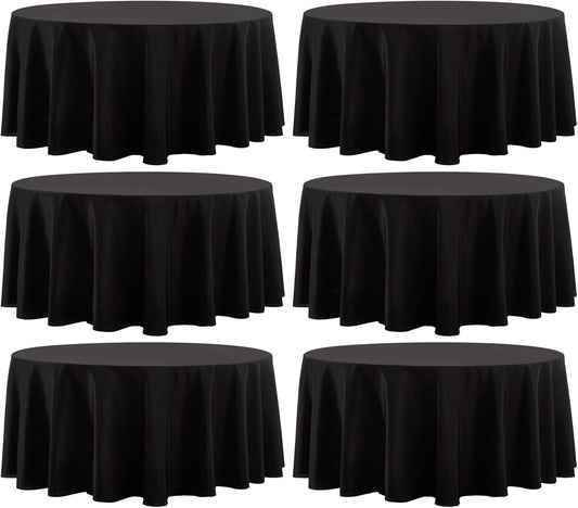 Round Tablecloth 6 Pack 108 Inch Black Tablecloths Washable Decorative Linen Polyester Table Clothes Cover for Dining Table Banquets Buffet Parties and Wedding