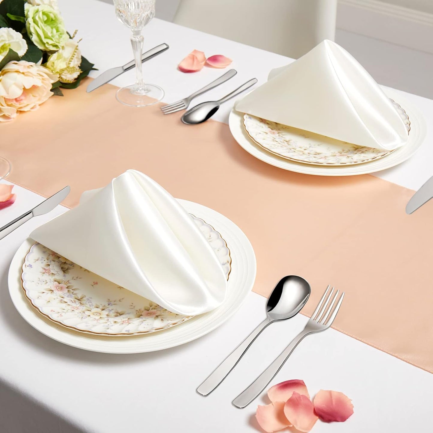 Horbaunal 16 Pack Ivory Satin Napkins 17 x 17 Inch, Square Silky Cloth Napkins, Soft Table Napkins for Weddings Banquets Parties