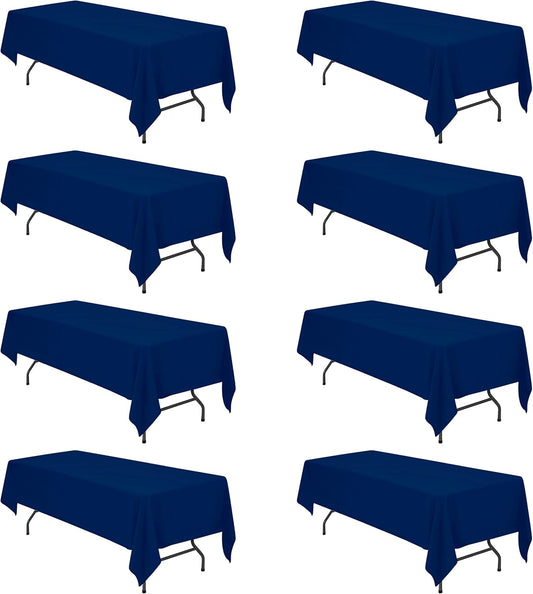 BRILLMAX 8 Pack Navy Blue Tablecloths for 8 Foot Rectangle Tables 60 x 126 Inch - 8ft Rectangular Bulk Linen Polyester Fabric Washable Cloth Cover for Wedding Reception Banquet Birthday Party
