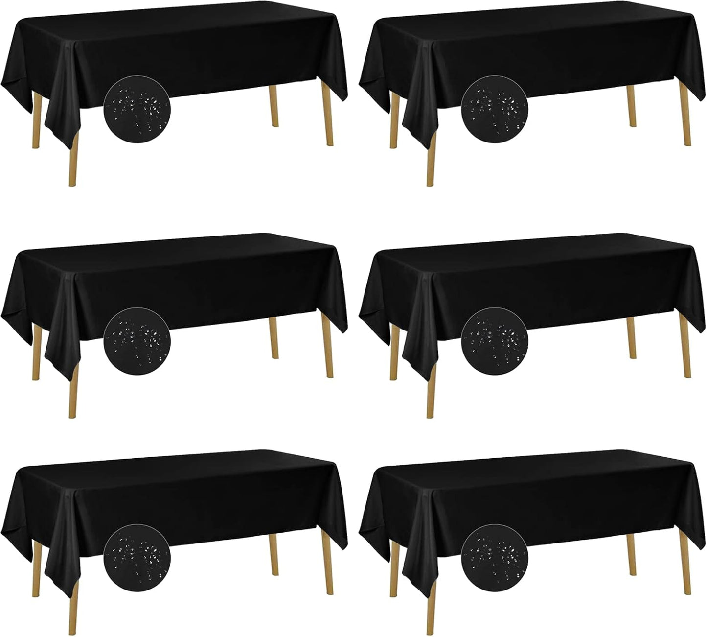 Fokitut 6 Pack Waterproof Rectangle Tablecloth, 60x102 Inch, Stain Resistant and Wrinkle Polyester Table Cloth, Fabric Table Cover for Kitchen Dining, Wedding, Party, Holiday Dinner-Black