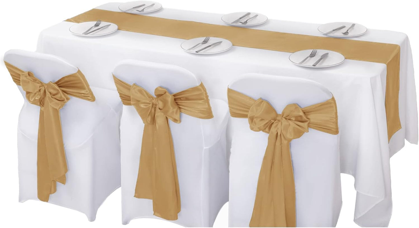 12Pack Table Runner 12 x 108 Inches Satin Silk Table Runner for Wedding, Birthday Party, Banquets, Graduations Decoration, fit Rectange and Round Table-Champagne