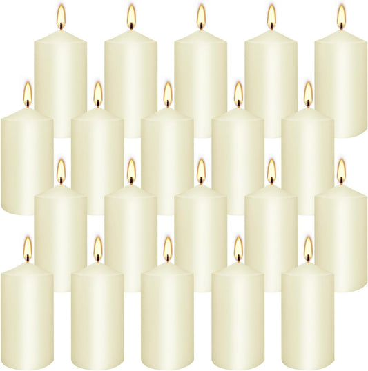 2"x4" High Ivory Pillar Candles, Set of 20 Unscented. Bulk Buy. Ideal for Halloween, Wedding, Emergency Lanterns, Household, Wedding and Home Décor Candlesticks