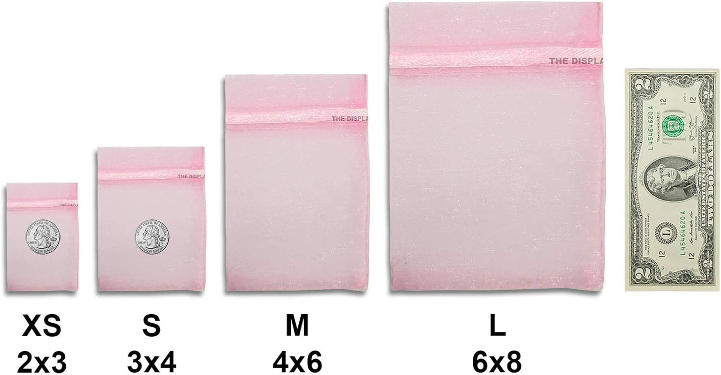 TheDisplayGuys 100-Pack 4x6 Pink Sheer Organza Gift Bags with Drawstring, Jewelry Candy Treat Wedding Party Favors Mesh Pouch