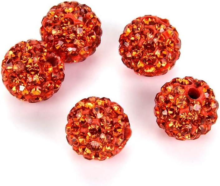 100pcs Adabele Grade A Suncatcher Crystal Rhinestone Pave Loose Beads 10mm Sun Orange Polymer Clay Disco Ball Spacers Compatible with Shamballa All Craft Jewelry Making DB10-12
