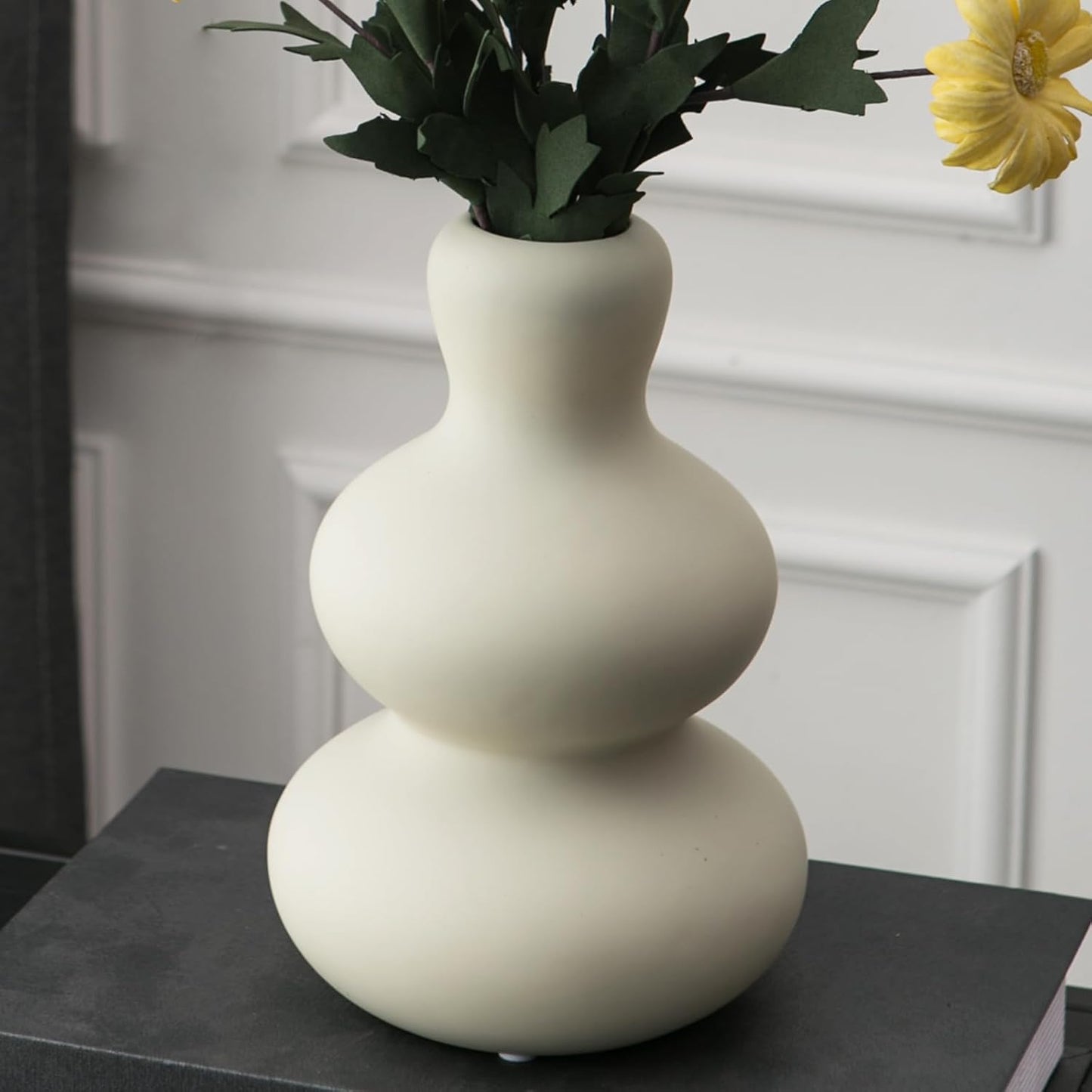 Ceramic Vase for Decor, Modern Vases for Home Decor Living Room, Home, Office, Centerpiece,Table and Wedding (Light Grey)