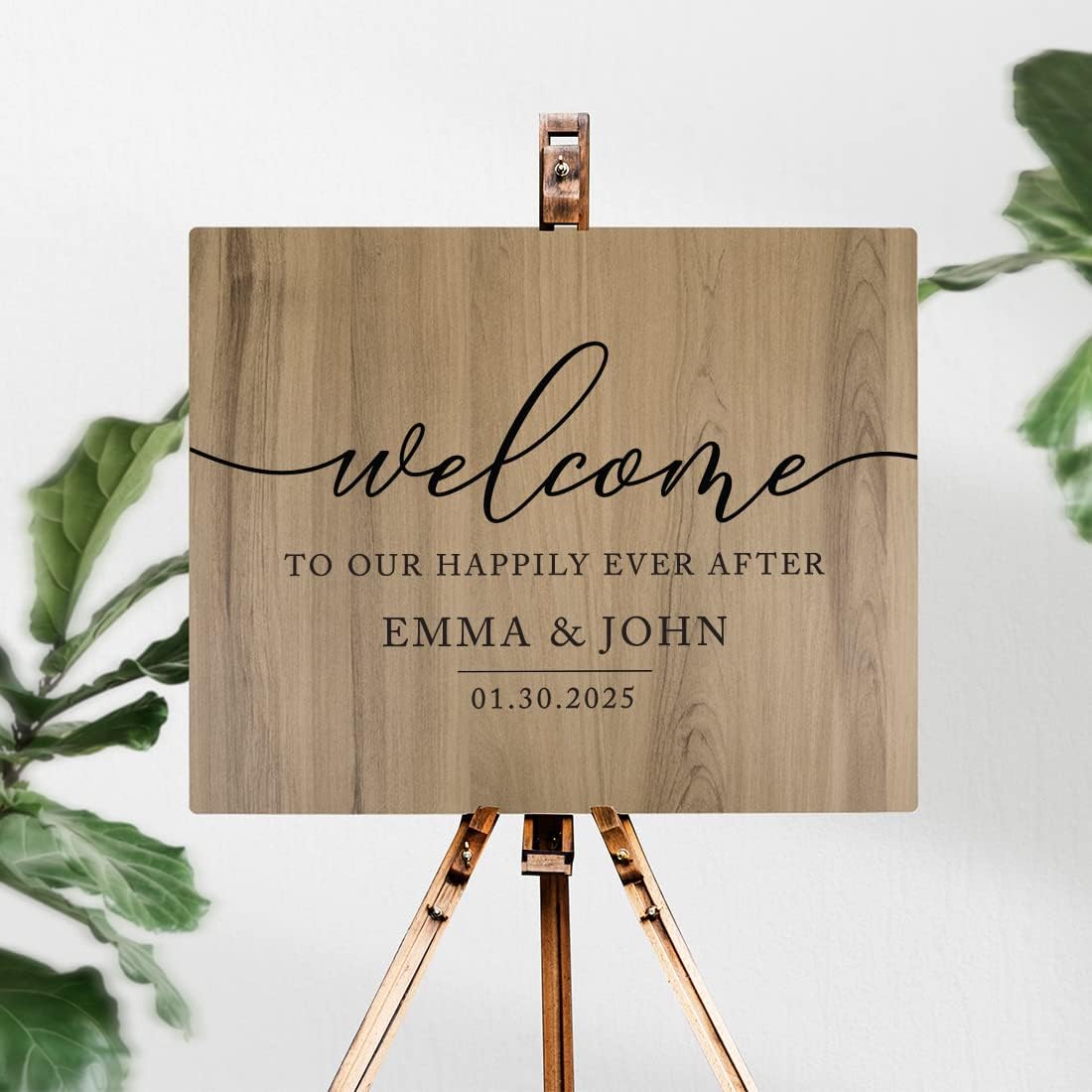 Andaz Press Personalized Large Wooden Welcome Sign for Wedding Rustic Welcome Sign 16" x 20" Custom Names Happily Ever After Wedding Signage English Oak MDF Wood Finish Reception Indoor Outdoor Signs