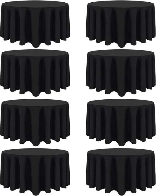 8 Pack Black Round Tablecloth 120 Inch Black Table Cloth Stain and Wrinkle Resistant Reusable and Washable Polyester Fabric Table Covers for Buffet Wedding Party and Banquet