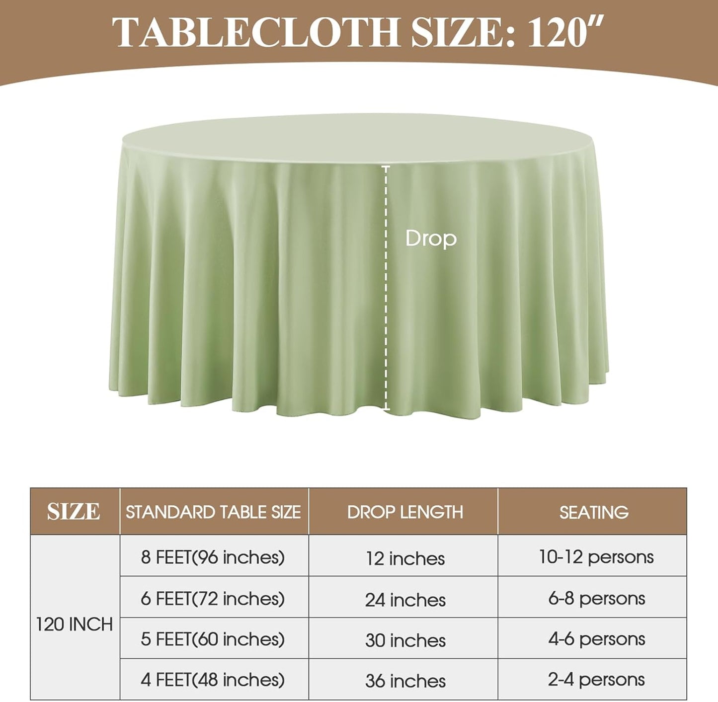 Round Tablecloth 120 Inch 6 Pack Sage Green Tablecloths Washable Decorative Linen Polyester Table Clothes Cover for Dining Table Banquets Buffet Parties and Wedding