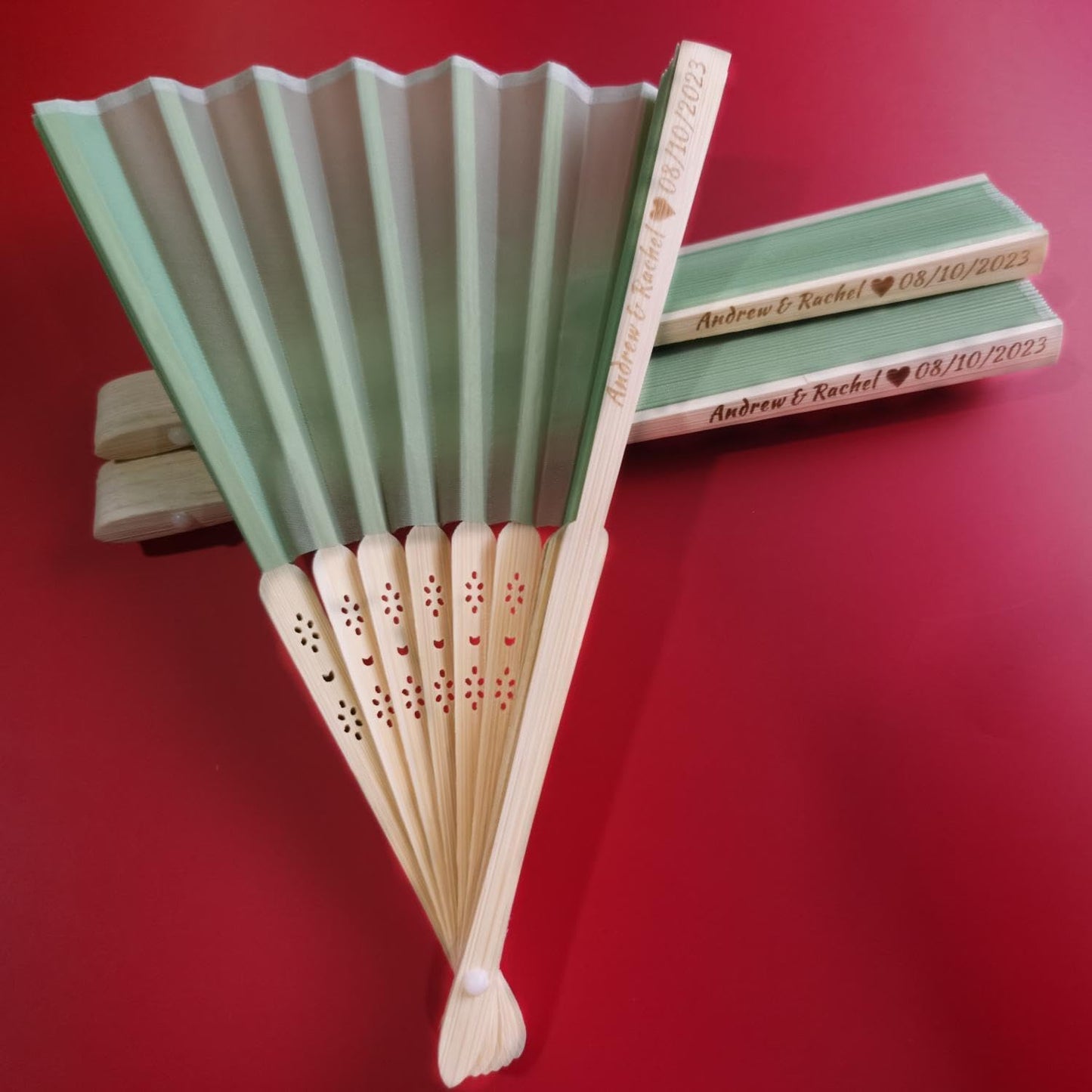 Personalized Wedding Fans Handheld Folding Fans (80Pcs) - Custom Engraved Green Silk Fans for Bridal Shower Favor/Baby Shower Favor, Birthdays Party Gifts/Gifts for Party Guests