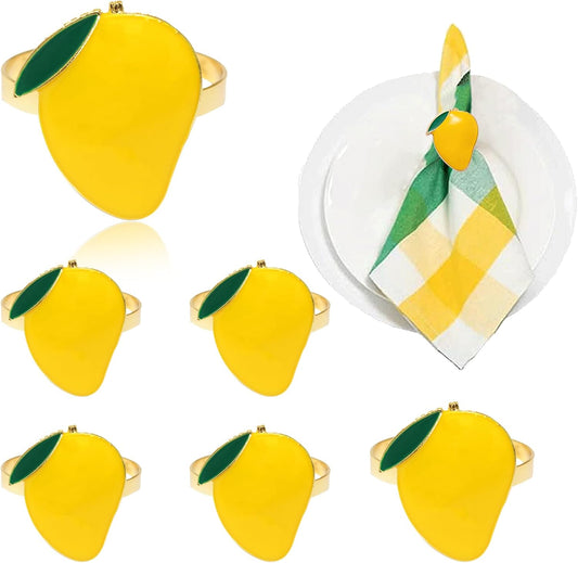 Napkin Rings Set of 6 Yellow Lemon Napkin Rings for Napkins,Gold Napkin Holders for Cloth Napkins,Rustic Napkin Ring Farmhouse Dining Table Decor,Fall Napkin Ring Holders for Garden Parties