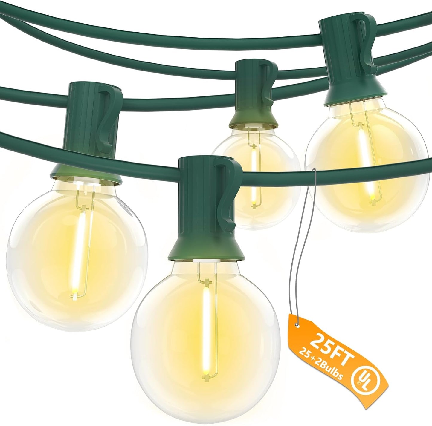 SUNSGNE 25Ft Round Christmas Lights Outdoor, G40 Globe String Lights with 27 LED Clear Lights(2 Spare), Green Wire String Lights for Yard Patio Porch Tent Pergola Backyard Christmas Decorations