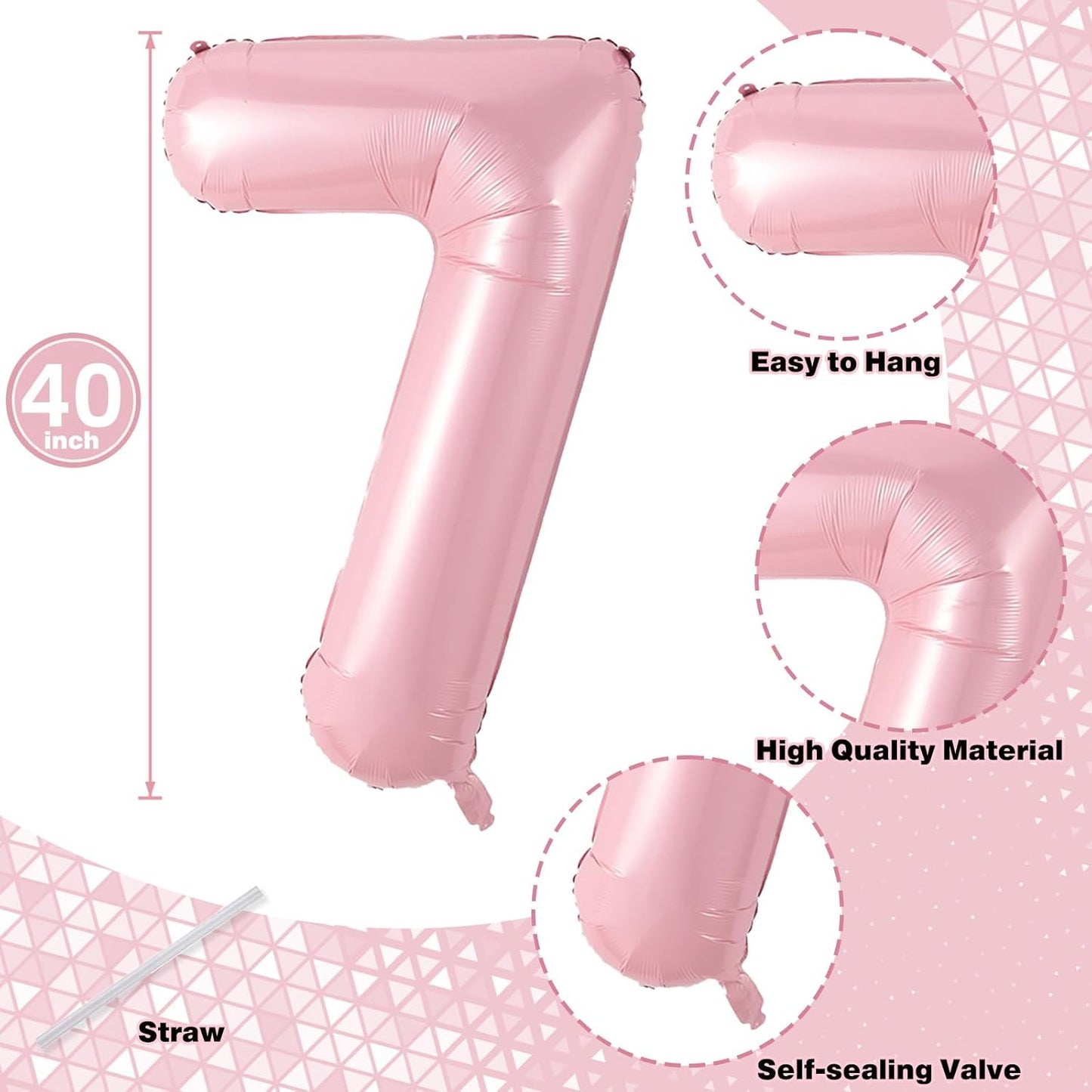 Large Light Pink 17 Balloon, Foil Number 1 & 7 Helium Balloon, 40 Inch Mylar Self Inflating Number 17 Balloon Pastel Pink for Girls 17th Birthday Party Decor Women Anniversary Decorations Supplies