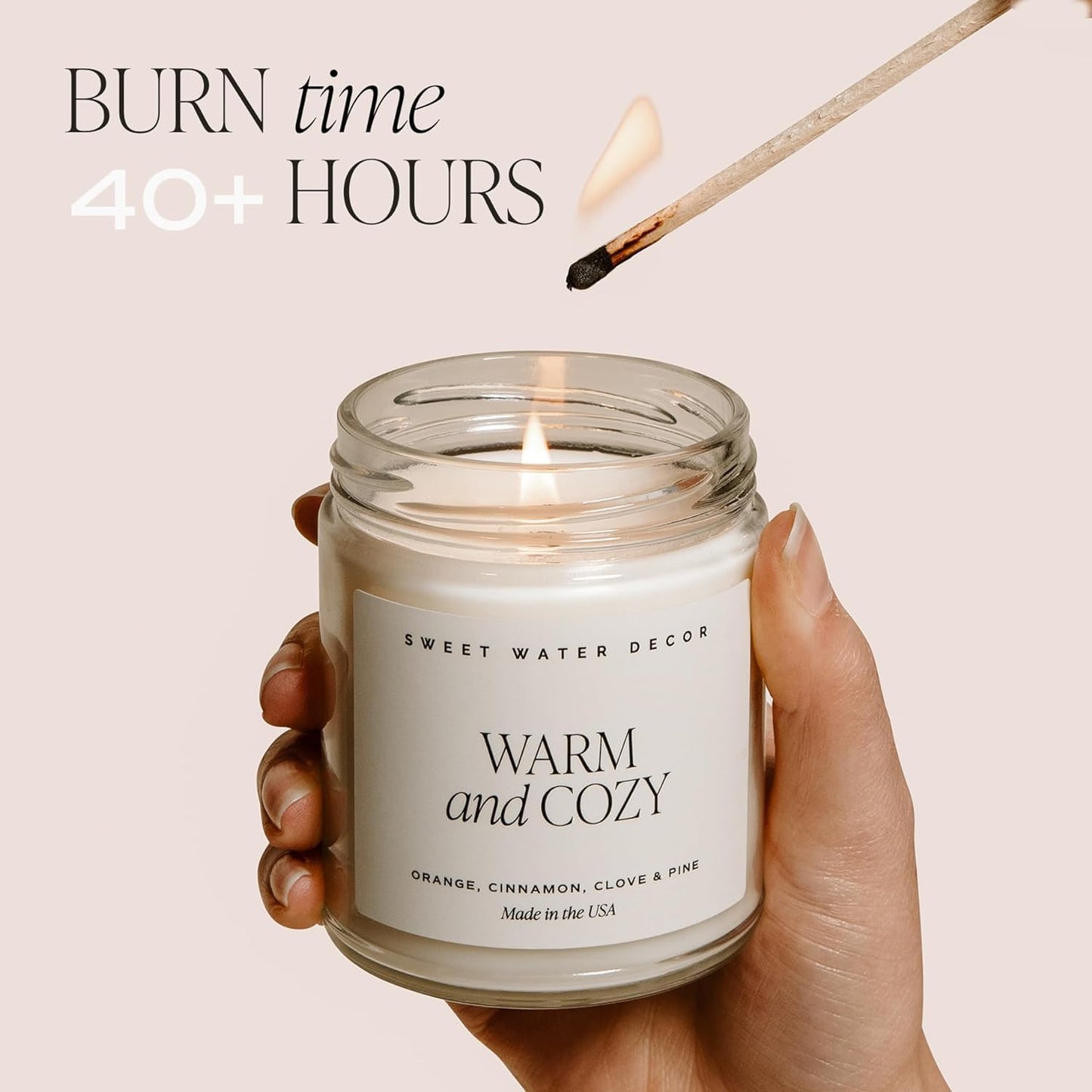 Sweet Water Decor Leaves Scented Candle - Soy Candle with Apple Orange Cinnamon & Cloves Scent - Soy Candle Wax with 40 Hours Burn Time - 100% Cotton Wick Fall Candle Made in USA - Clear Jar 9oz