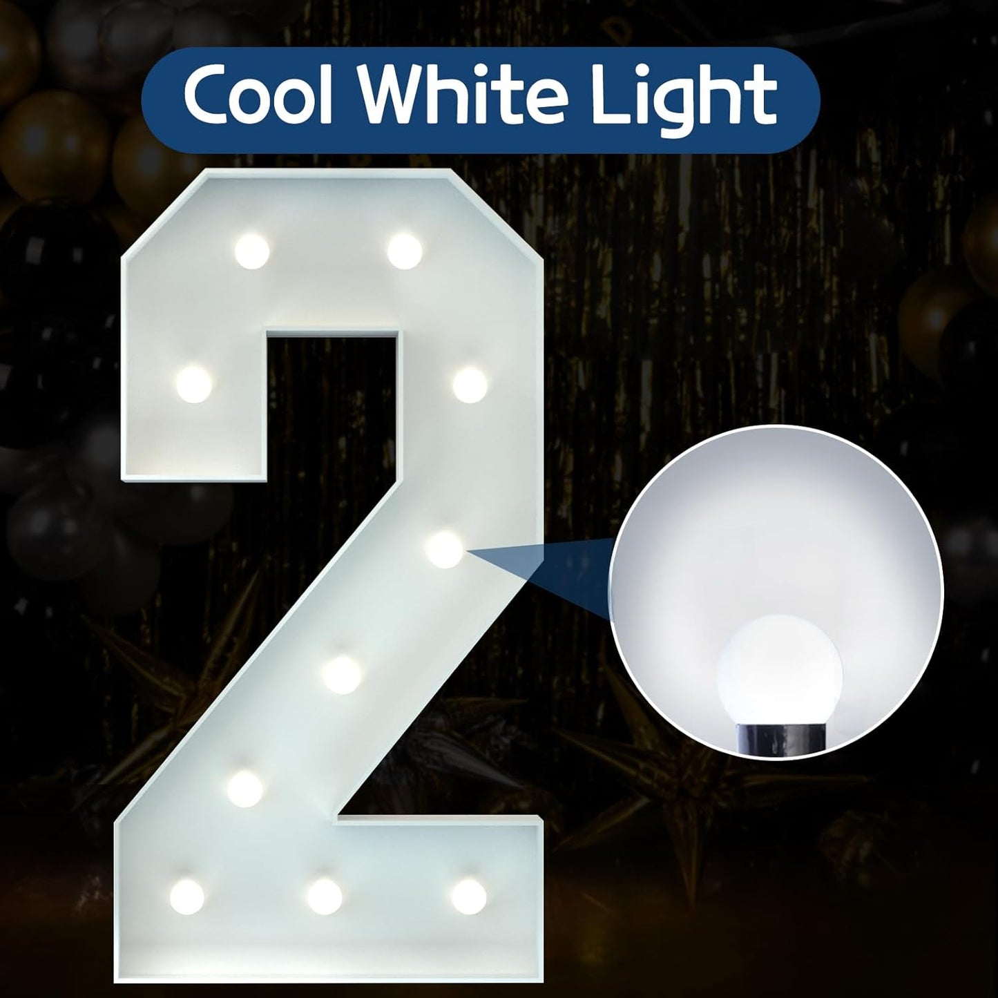 Marquee Numbers 4 Feet Tall Big Light Up Numbers 2nd 21st 25th Birthday Decorations Girl Boy Graduation Decorations 2025 White Anniversary Party Decor Large Cardboard Prop Backdrop Sign 2