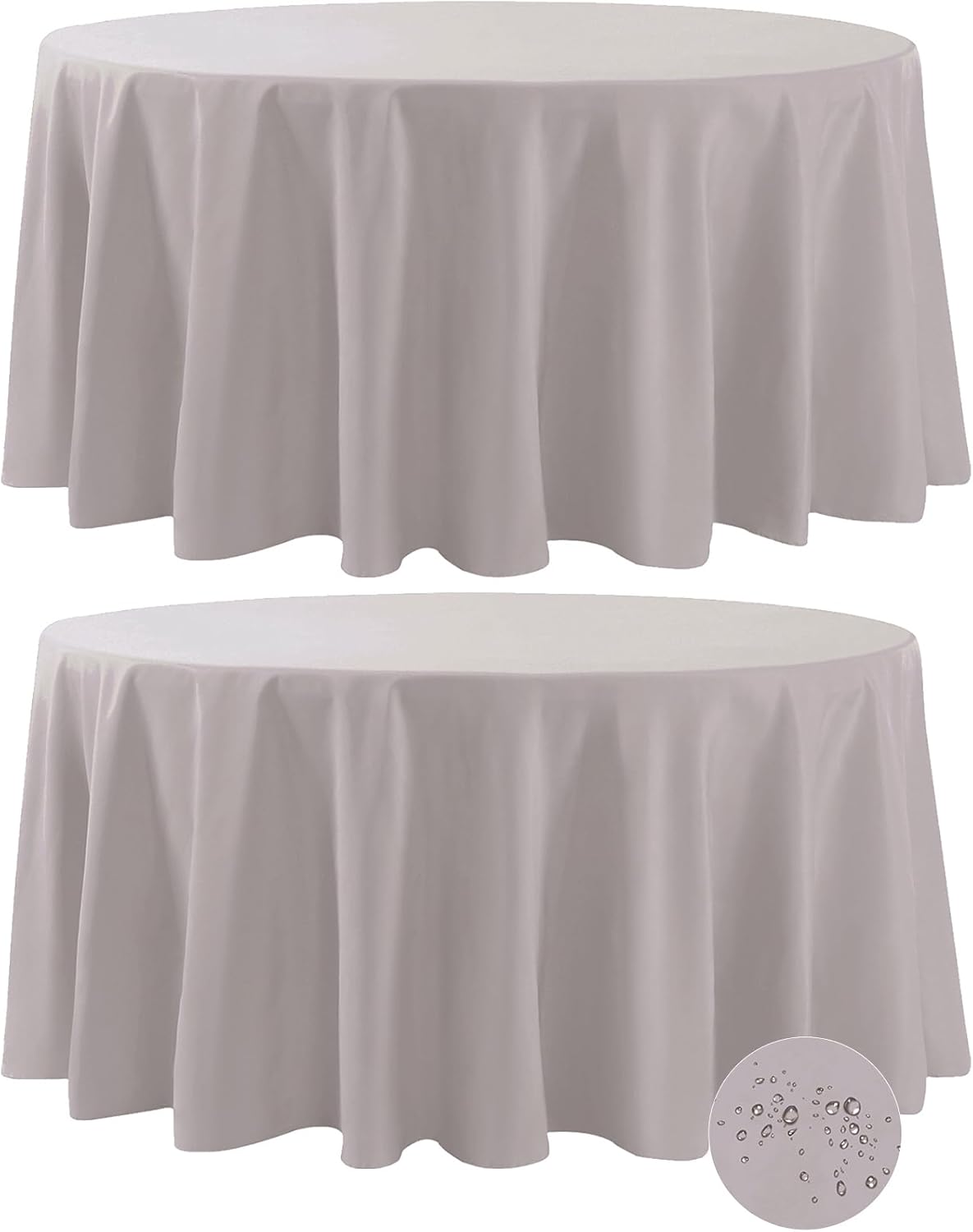 Fokitut 2 Pack Waterproof Round Tablecloth, 132 Inch, Stain Resistant and Wrinkle Polyester Table Cloth, Fabric Table Cover for Kitchen Dining, Wedding, Party, Holiday Dinner-Silver