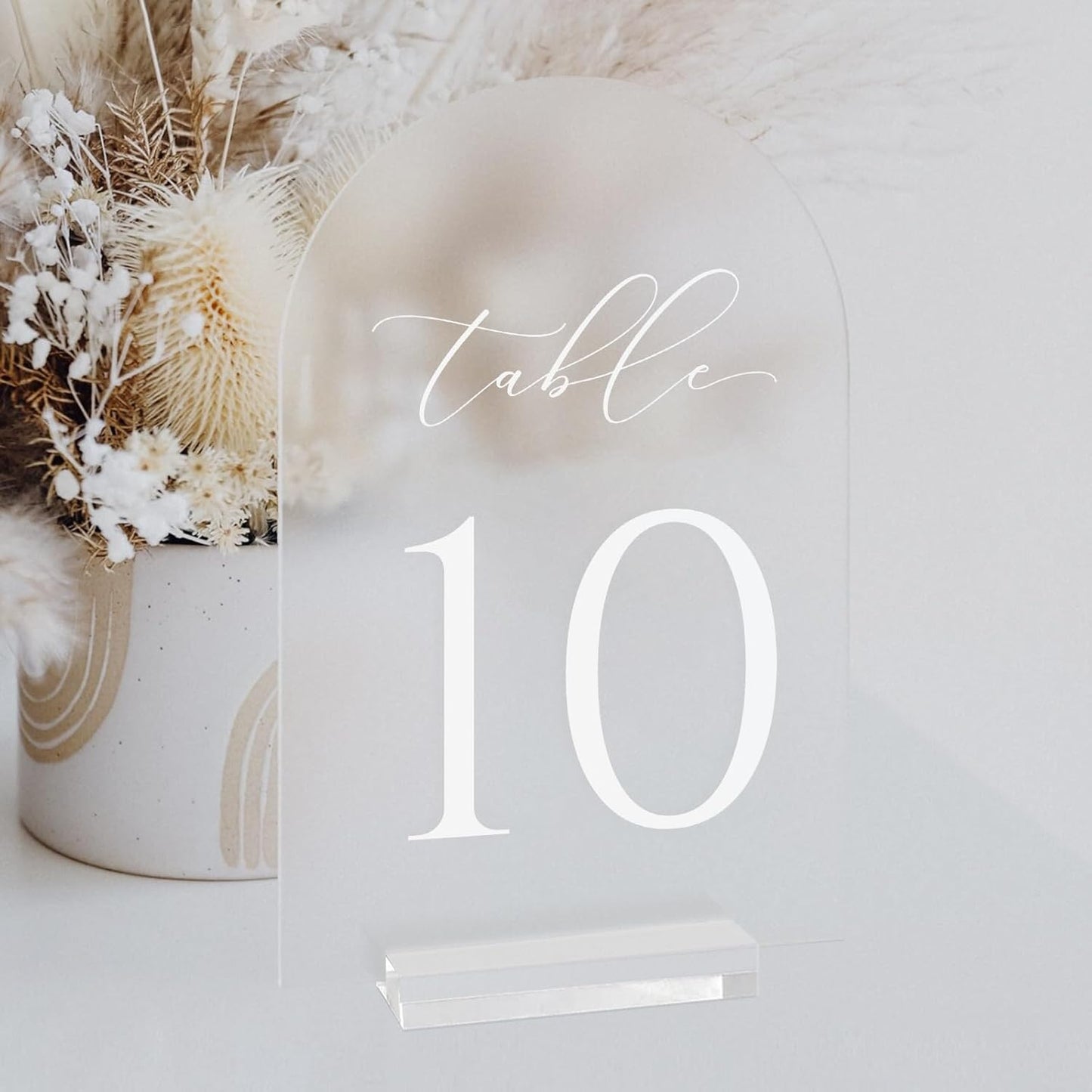 JINMURY Frosted Arch Table Numbers for Wedding, 5x7 Inch Acrylic Table Numbers 1-10 with Stands, Frosted Acrylic Arch Tabletop Sign with Holder for Centerpiece, Reception, Wedding, Party, Event