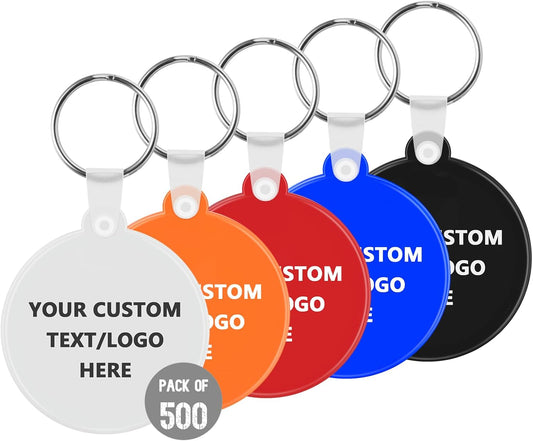 Custom Round Soft Keychains 500 Pack, Personalized Logo, Text Bulk - Perfect for Tradeshows, Party Favors, Events - Customizable Key Tags