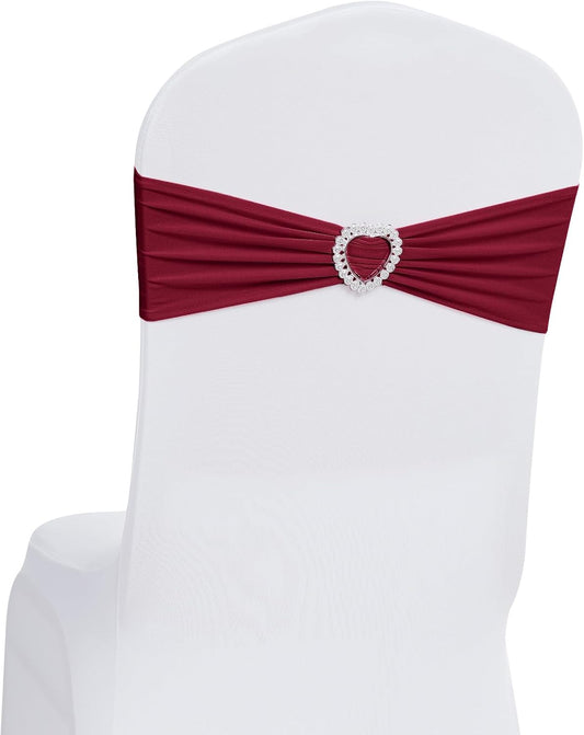 Howhic Pack of 120 Spandex Chair Sashes Bows Stretch Chair Cover Band with Buckle Slider Universal Elastic Chair Ties for Wedding Banquet Party Event Decoration (Burgundy)