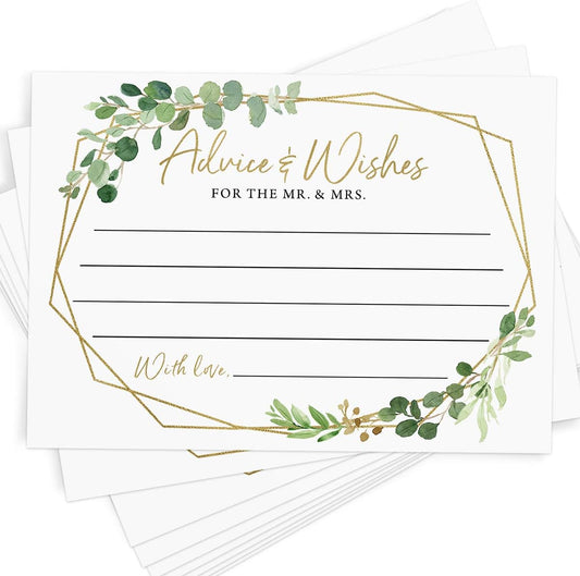 Printed Party Advice and Wishes for The Mr and Mrs – Wedding Advice Cards for Bridal Shower, Games and Favors for Guests, Botanical Greenery Decor, 50 Cards