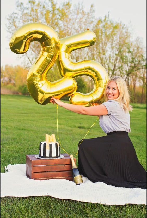 Gold 40 Inch Large Number 25 Birthday Balloon, 25 Birthday Celebration Decorations, Foil Mylar Helium Number 25 Balloons Men Women Anniversary Party Graduation Supplies